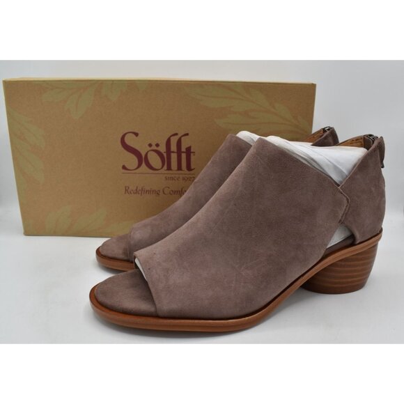 Sofft Womens 11 Carleigh Lavender Grey Leather Heeled Open Toe Sandals Shoes - Picture 1 of 14
